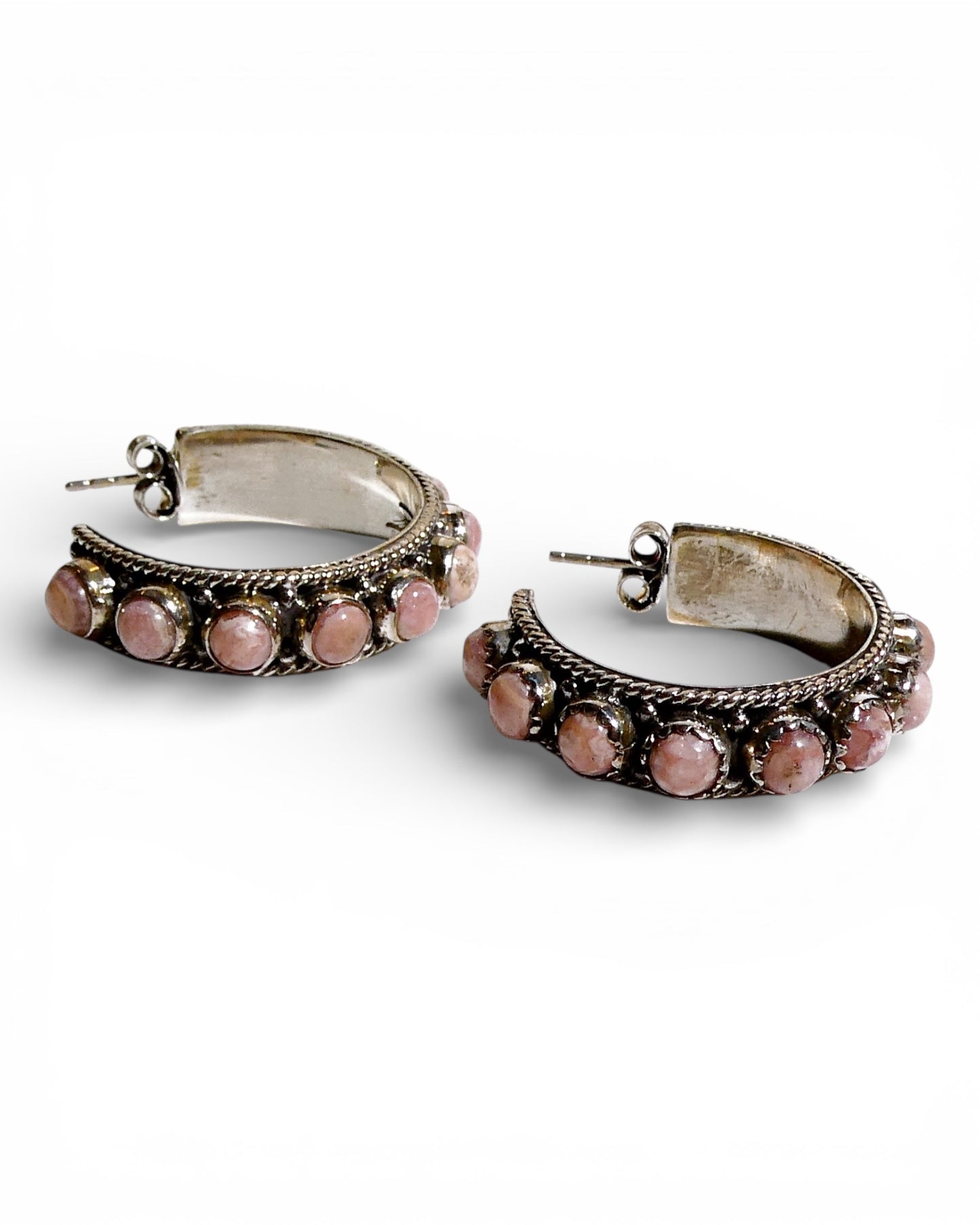 Pink Jasper Sterling Silver Hoop Earrings