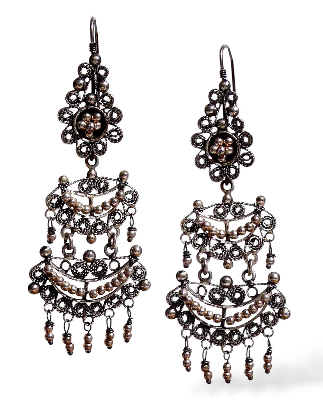 Bohemian Sterling Silver Filagree Beaded Earrings