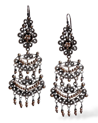 Bohemian Sterling Silver Filagree Beaded Earrings