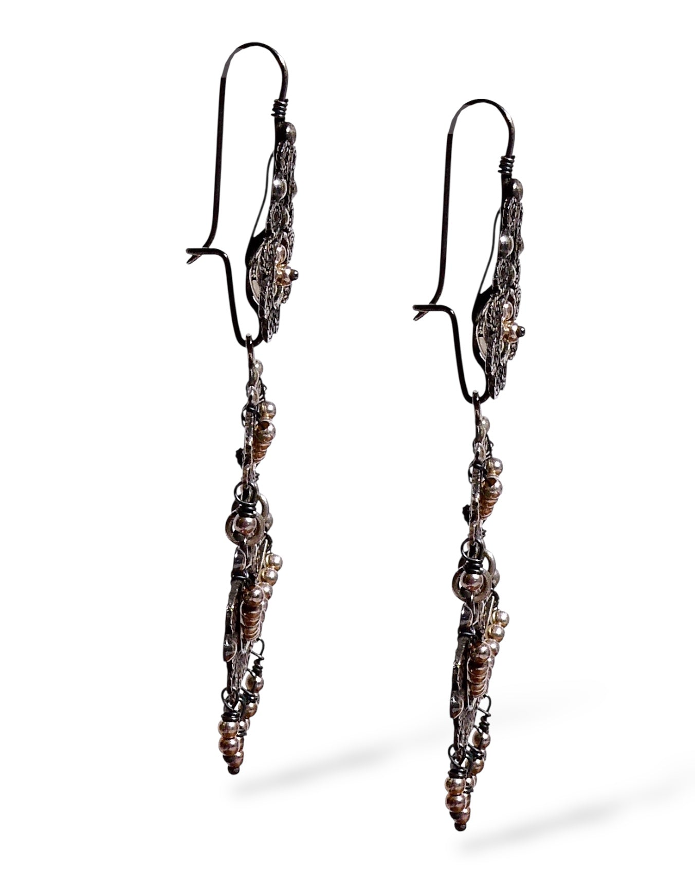 Bohemian Sterling Silver Filagree Beaded Earrings