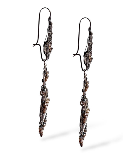 Bohemian Sterling Silver Filagree Beaded Earrings