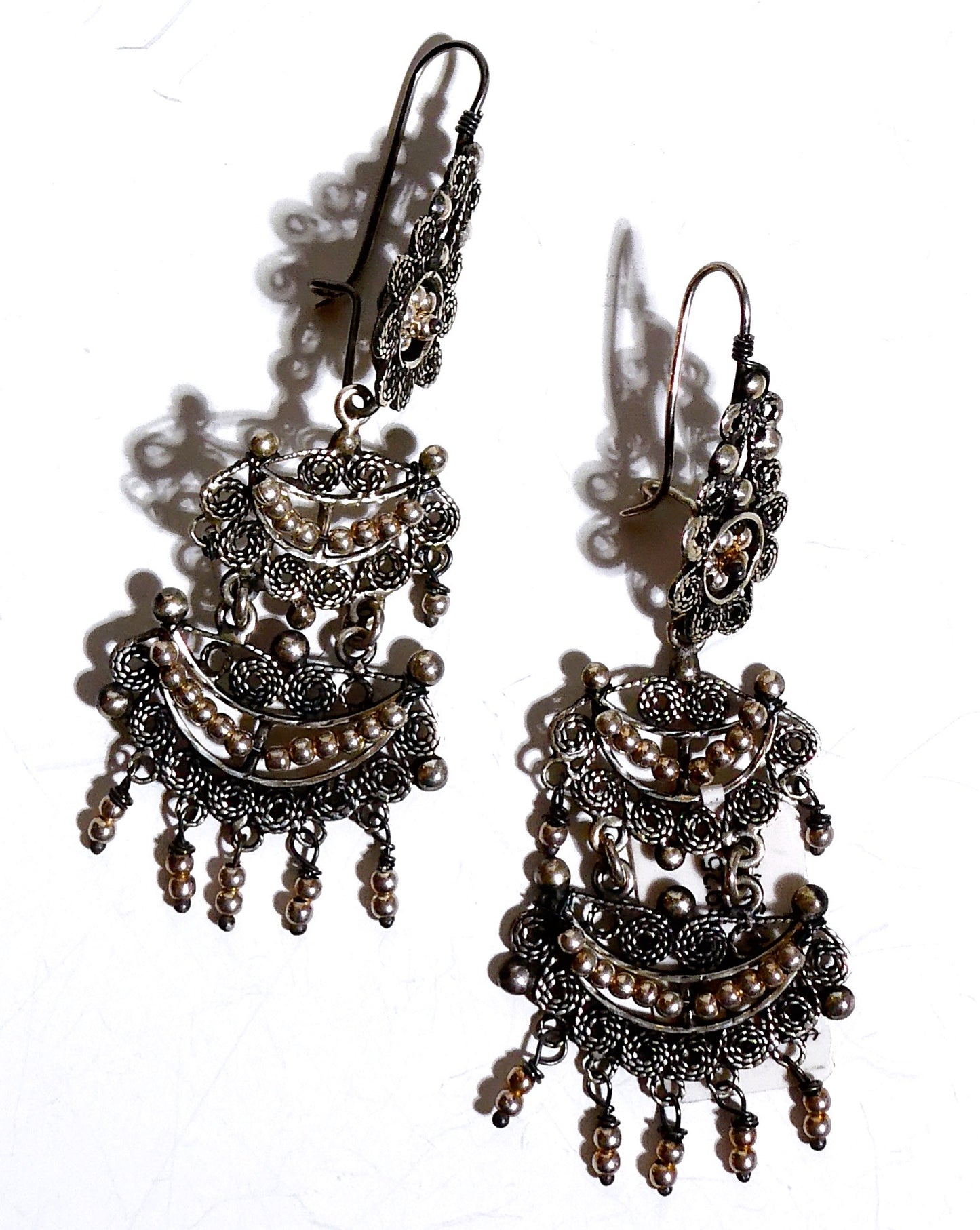 Bohemian Sterling Silver Filagree Beaded Earrings