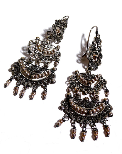 Bohemian Sterling Silver Filagree Beaded Earrings