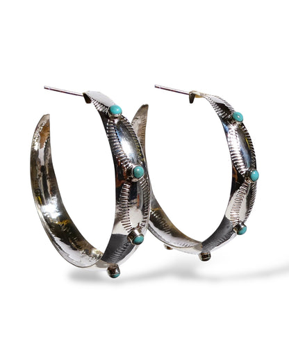 Etched Sterling Silver and Turquoise Hoop Earring ( SOLD OUT)