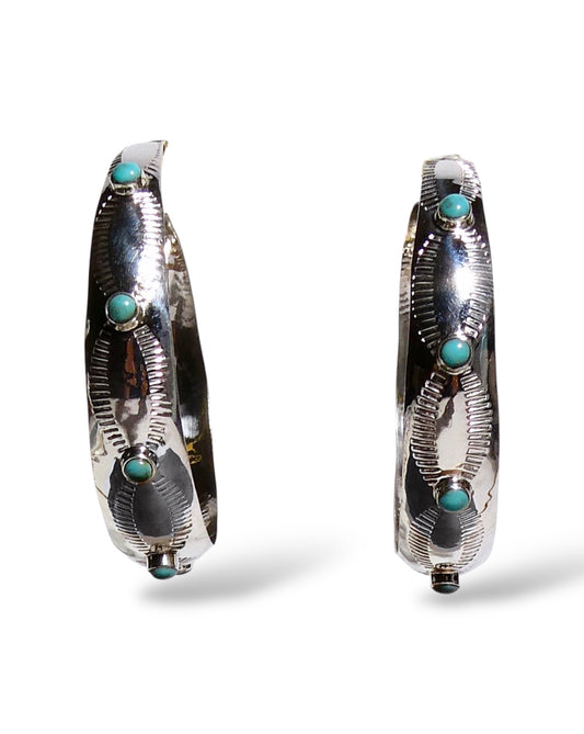 Etched Sterling Silver and Turquoise Hoop Earring ( SOLD OUT)