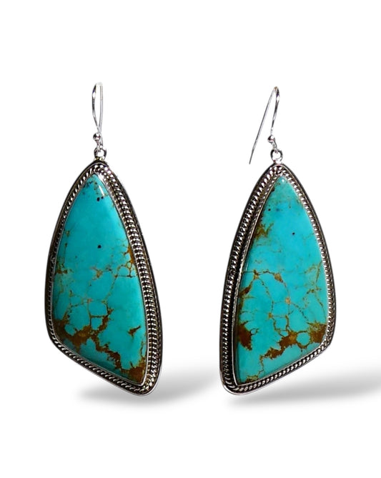 Large Turquoise and Sterling Silver Dangle Earrings