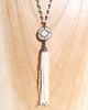 Long Wire-Wrapped Pearl Necklace with Pearl Tassel