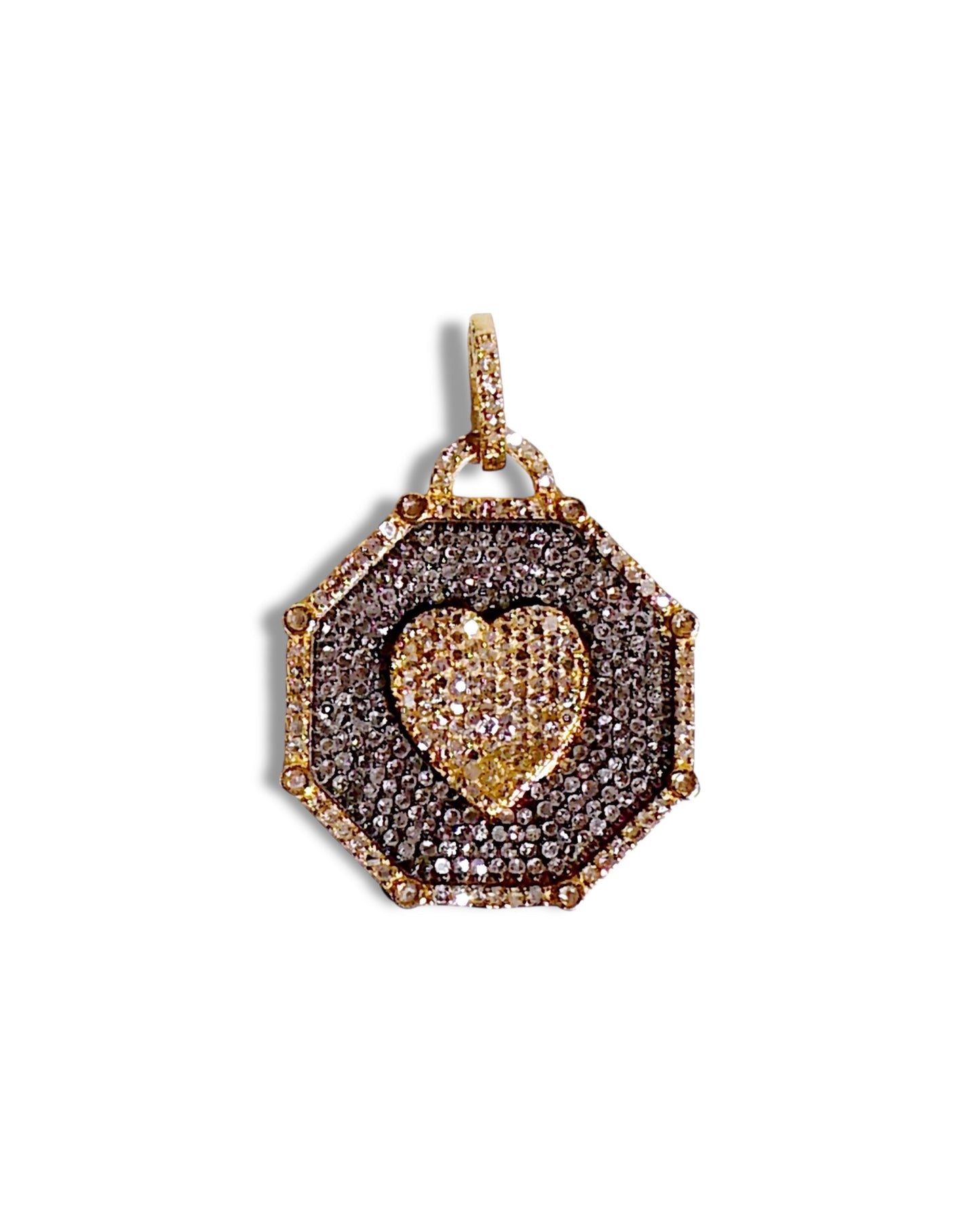 Two-Tone Black Diamond Octagon Heart Pendant