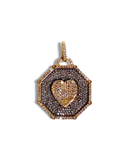 Two-Tone Black Diamond Octagon Heart Pendant