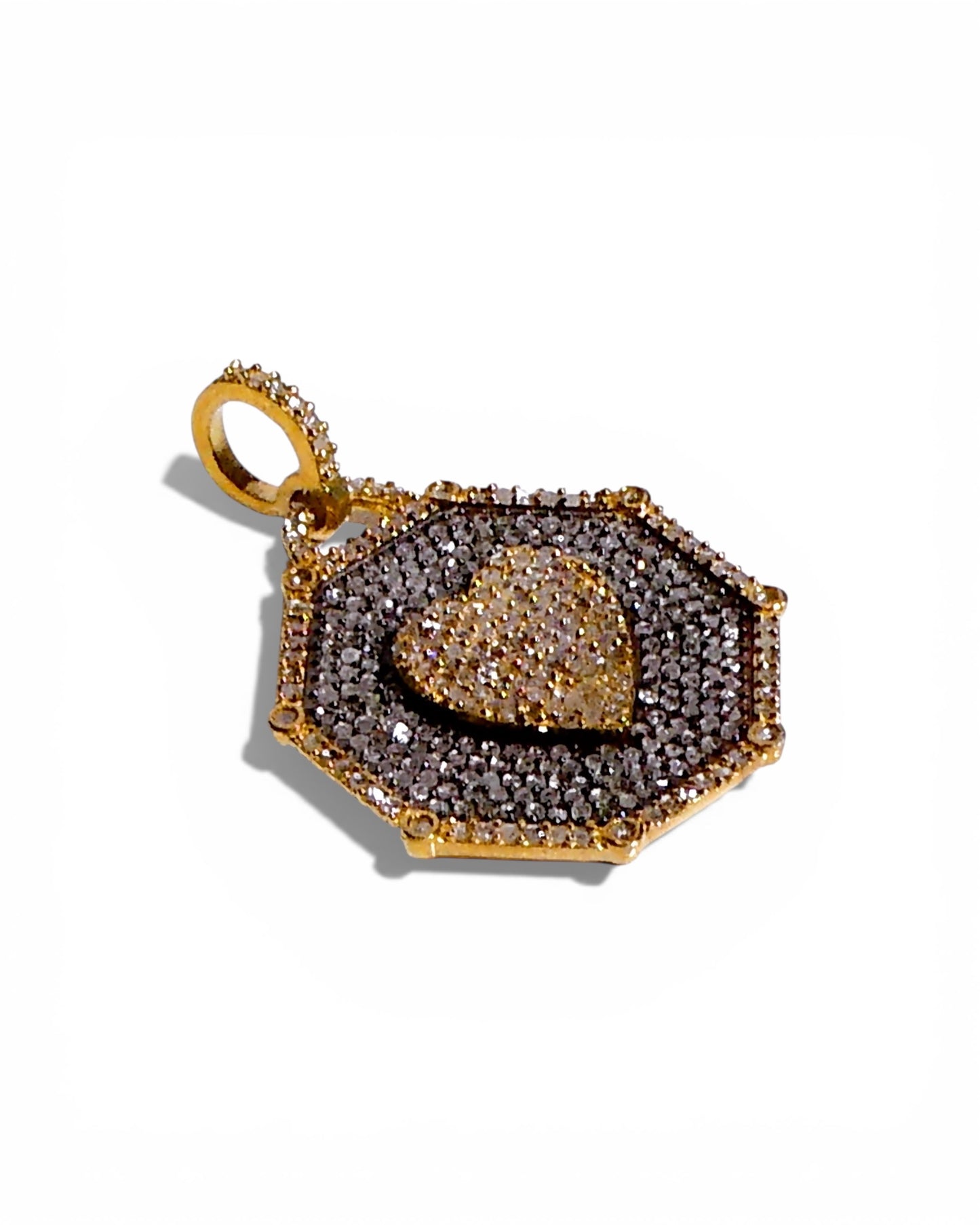 Two-Tone Black Diamond Octagon Heart Pendant