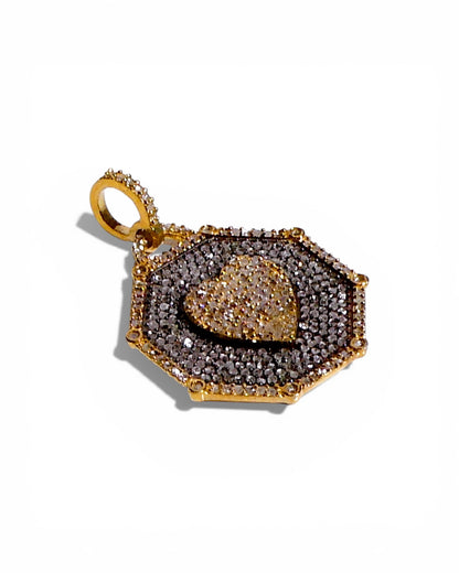 Two-Tone Black Diamond Octagon Heart Pendant