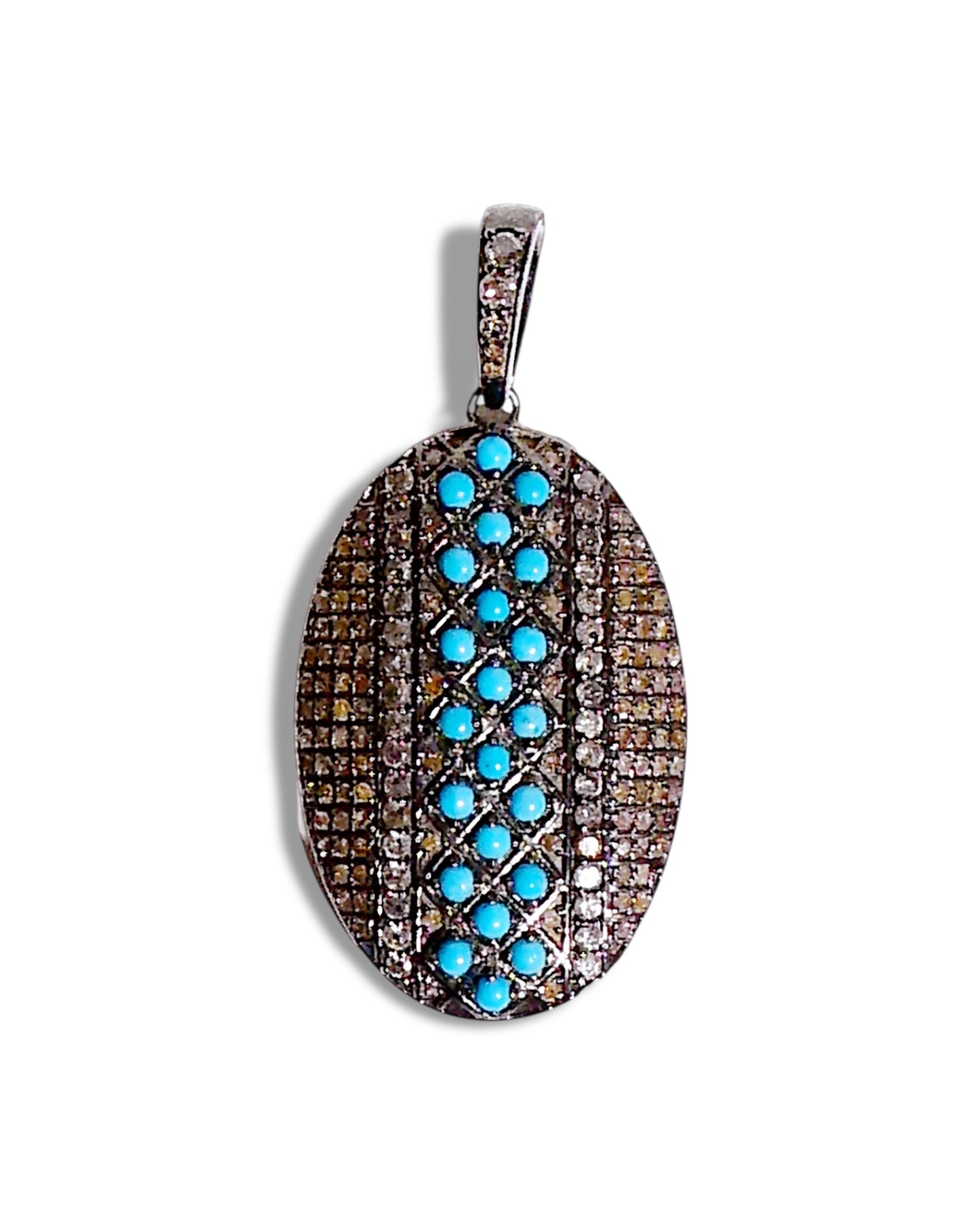 Turquoise and Black Diamond Oval Pendant