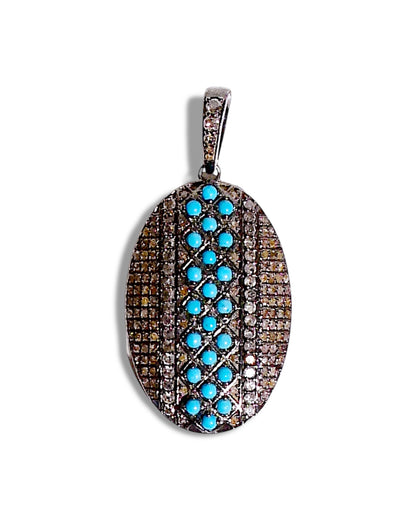 Turquoise and Black Diamond Oval Pendant