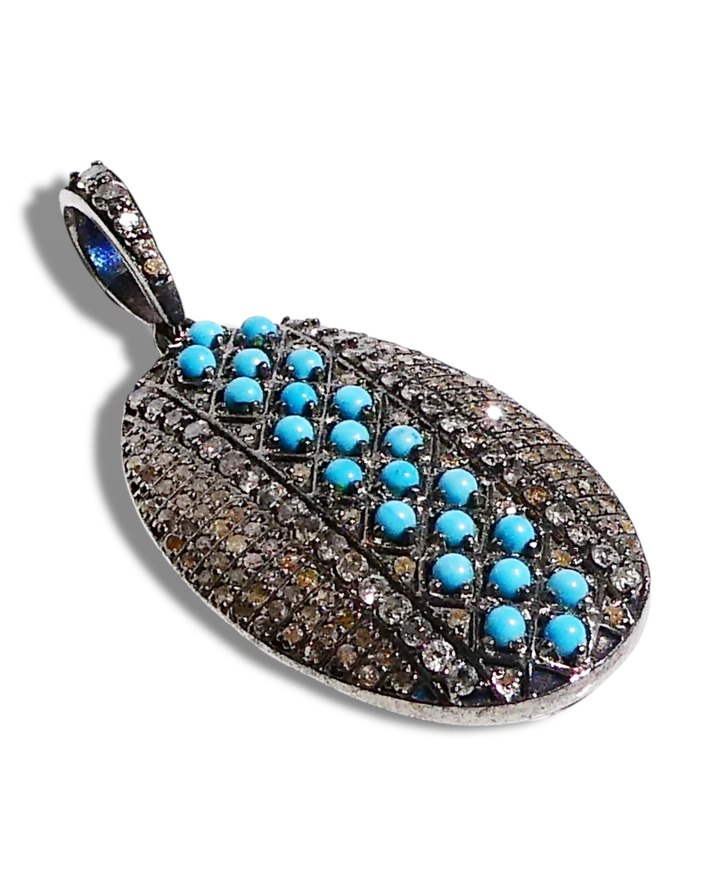 Turquoise and Black Diamond Oval Pendant