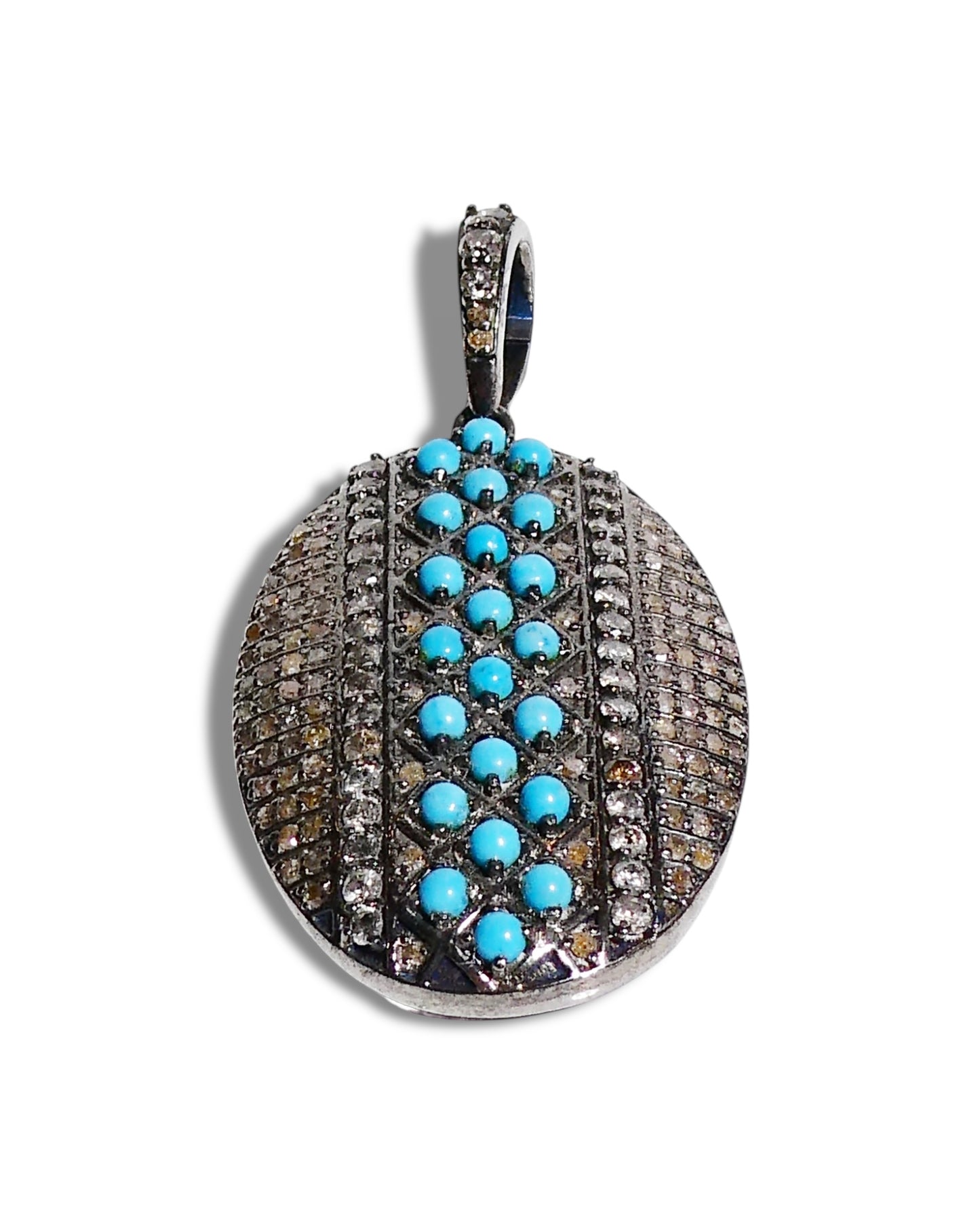 Turquoise and Black Diamond Oval Pendant
