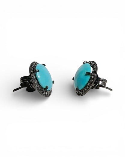 Turquoise Black Diamond Stud Earrings