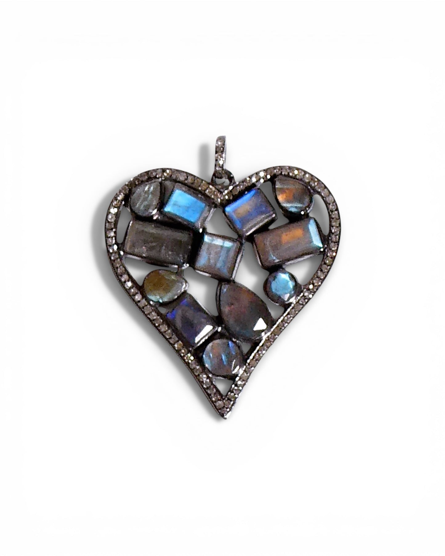 Labradorite and Pavé Black Diamond Heart Pendant