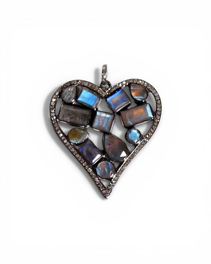 Labradorite and Pavé Black Diamond Heart Pendant