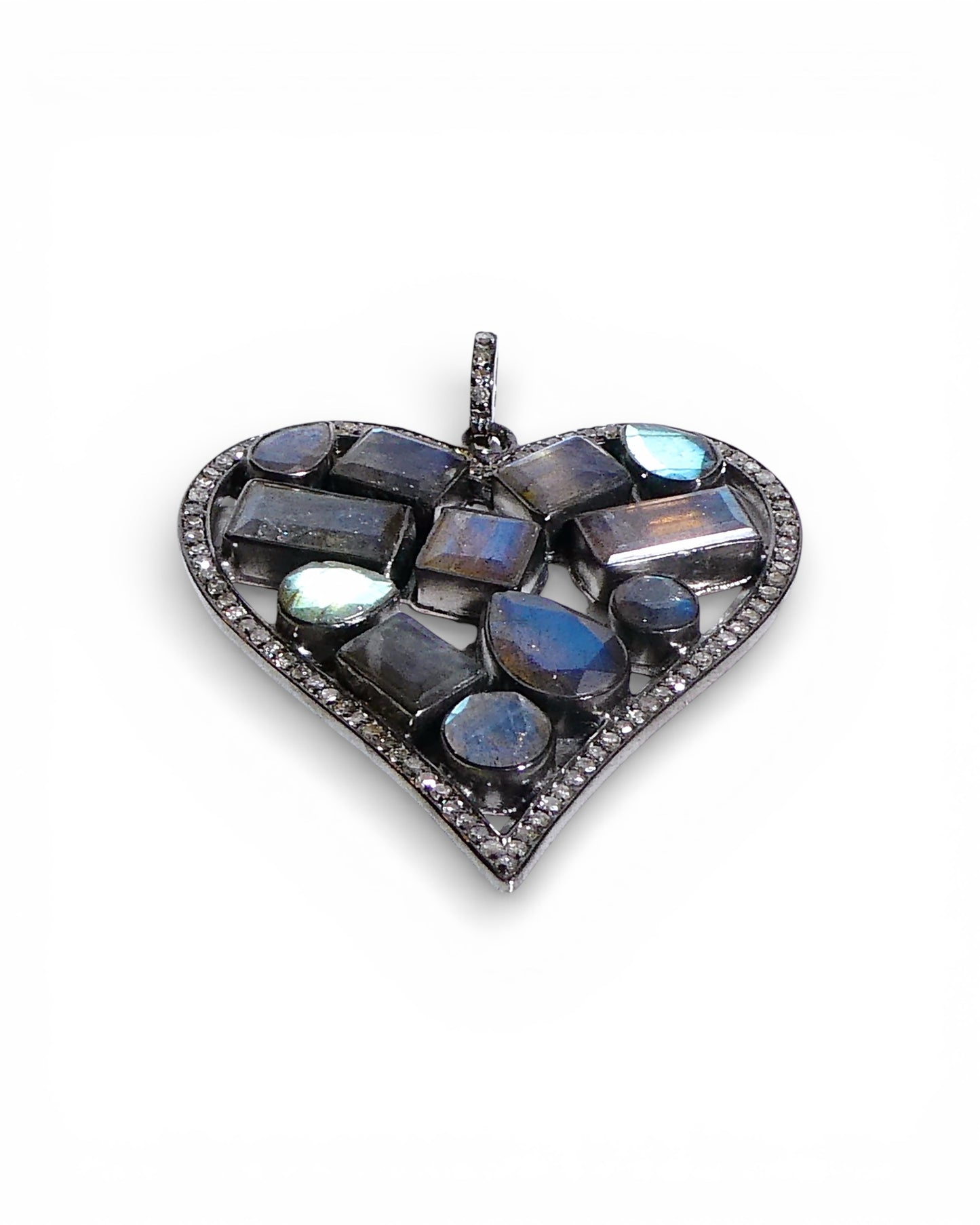Labradorite and Pavé Black Diamond Heart Pendant