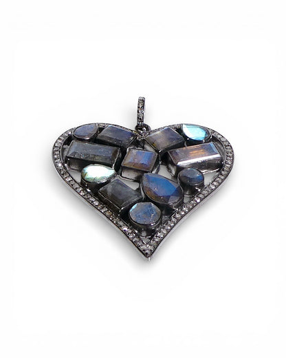 Labradorite and Pavé Black Diamond Heart Pendant