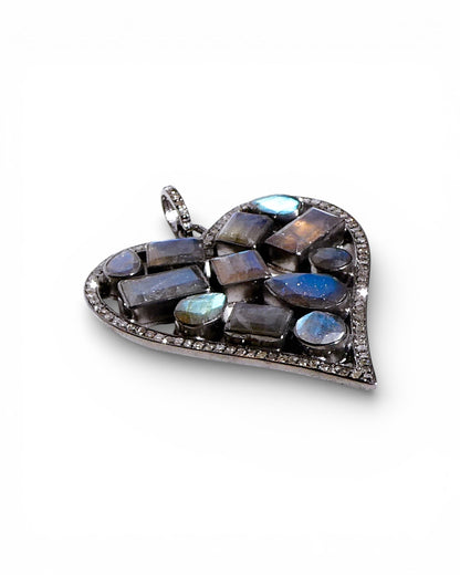 Labradorite and Pavé Black Diamond Heart Pendant