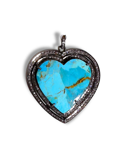 Turquoise and Black Diamond Heart Pendant
