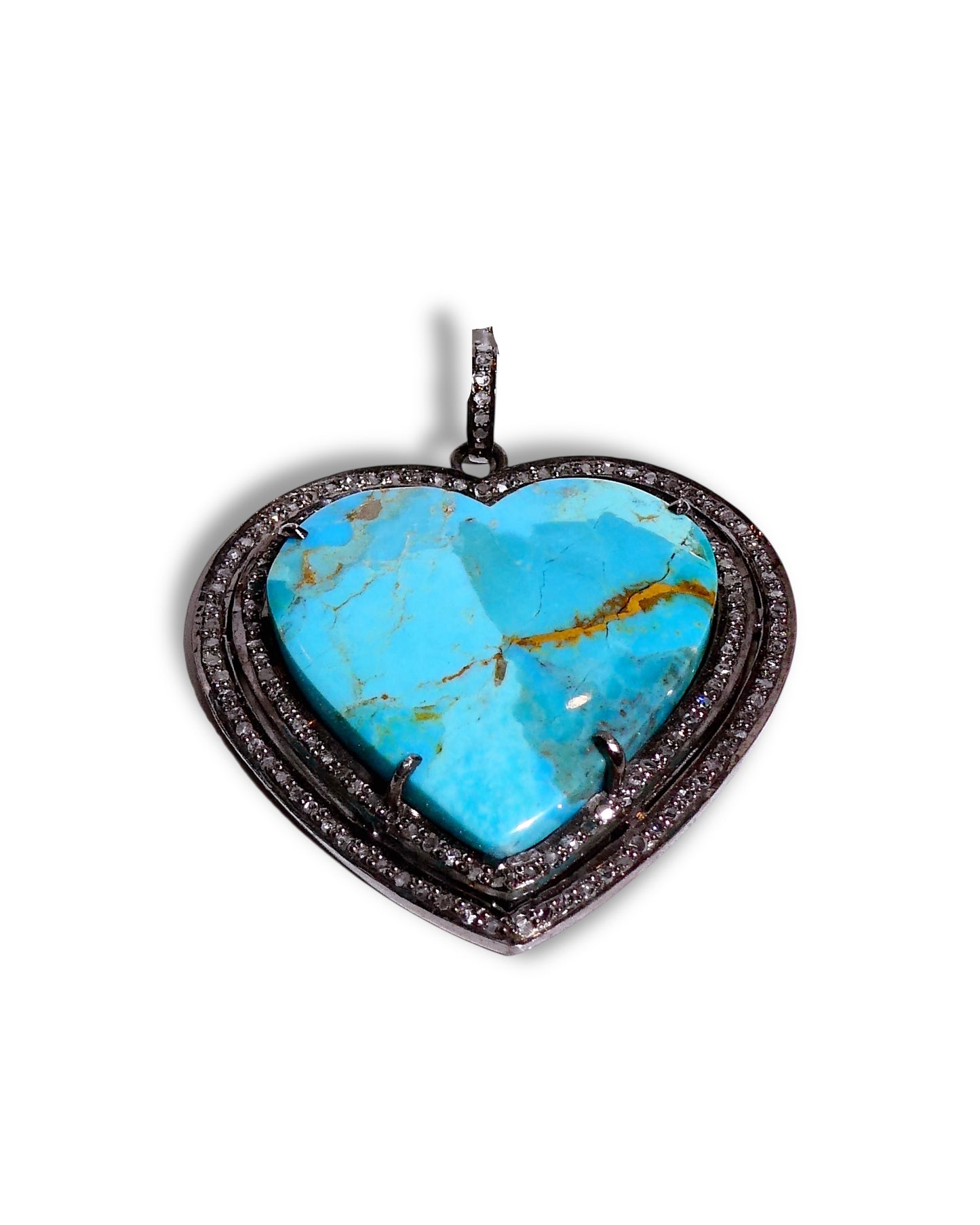 Turquoise and Black Diamond Heart Pendant