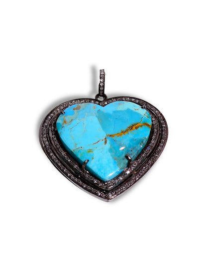 Turquoise and Black Diamond Heart Pendant