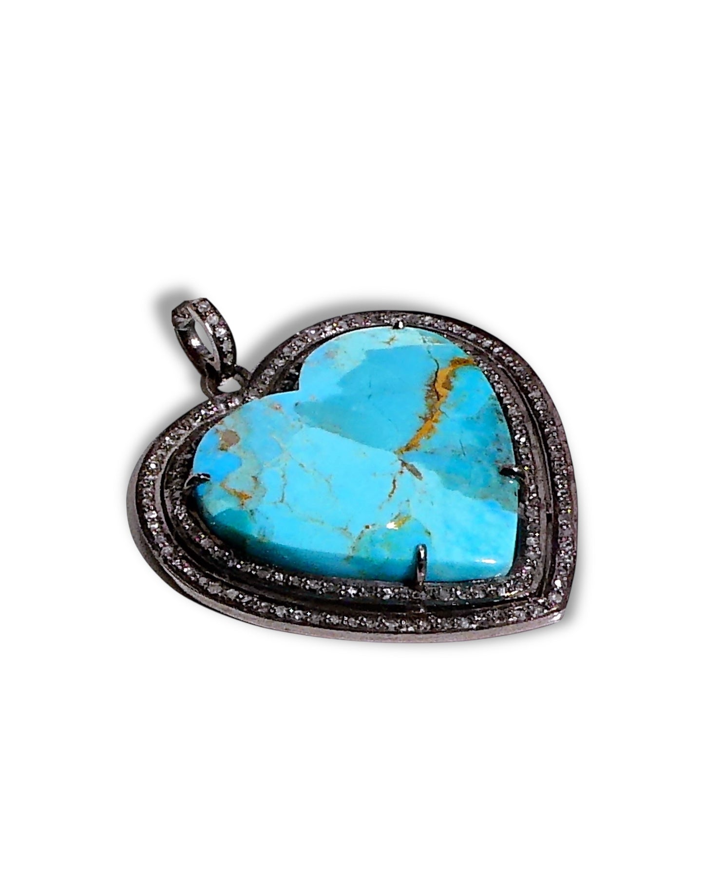 Turquoise and Black Diamond Heart Pendant