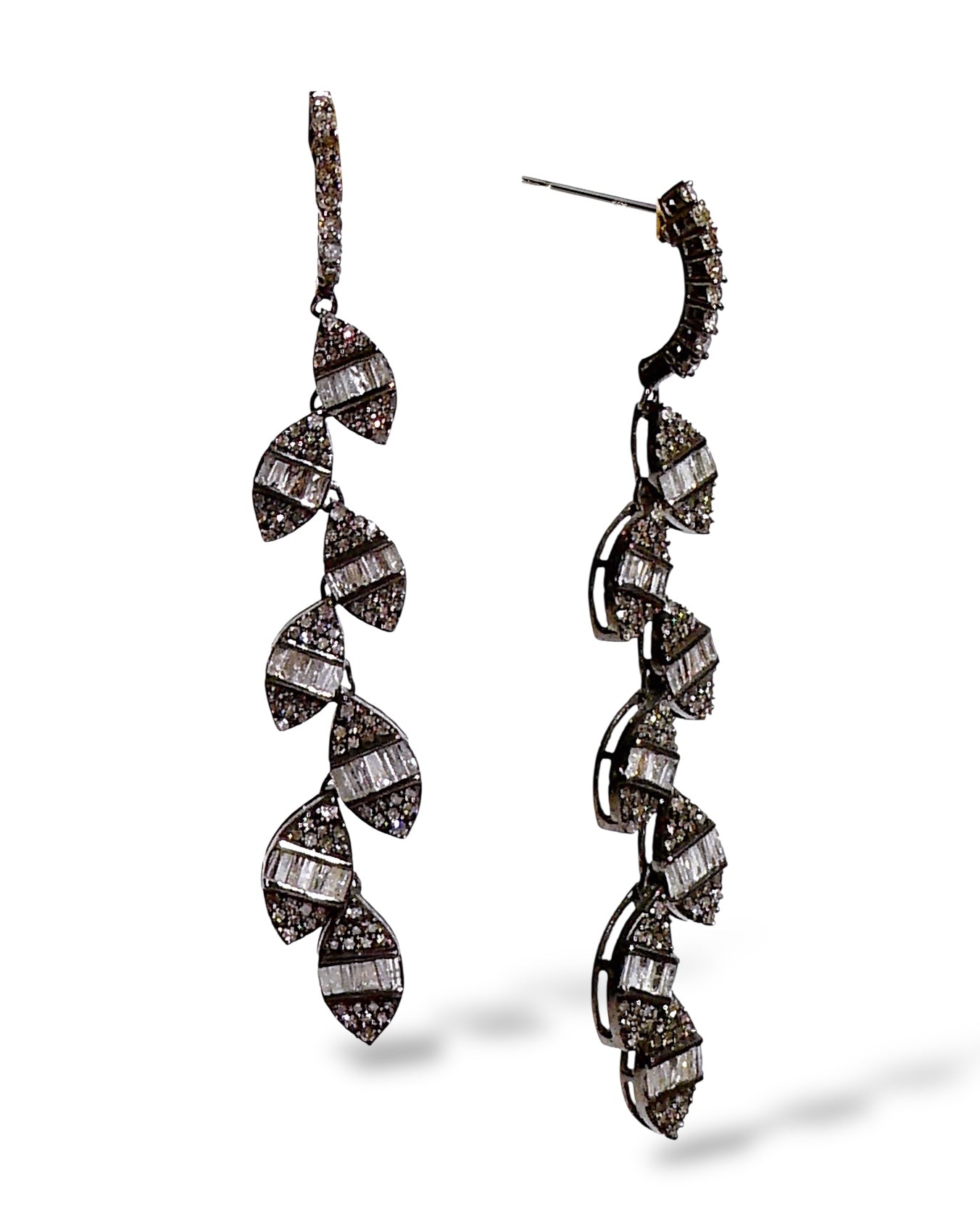 Black Diamond Cascading Leaves Drop Earrings