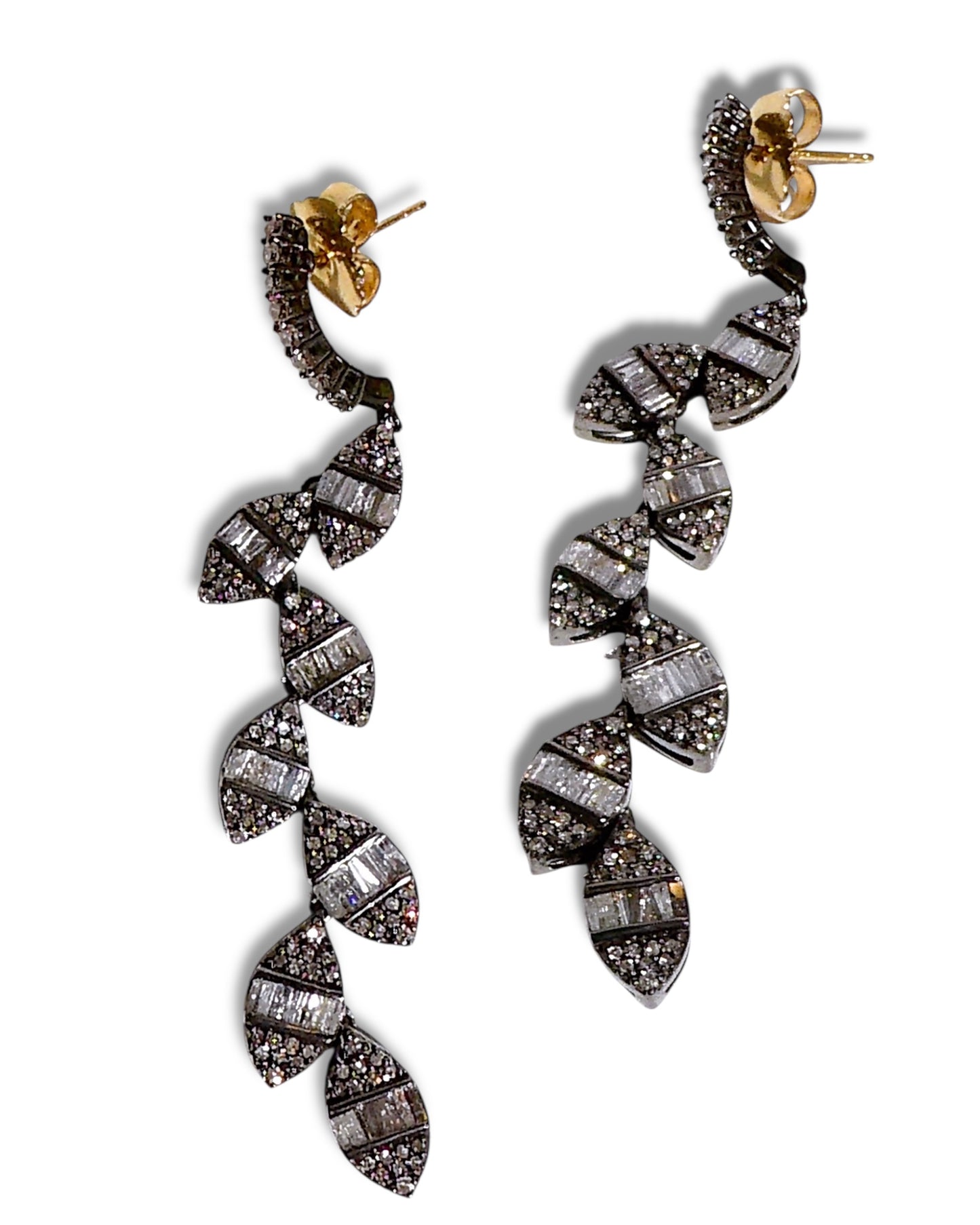Black Diamond Cascading Leaves Drop Earrings