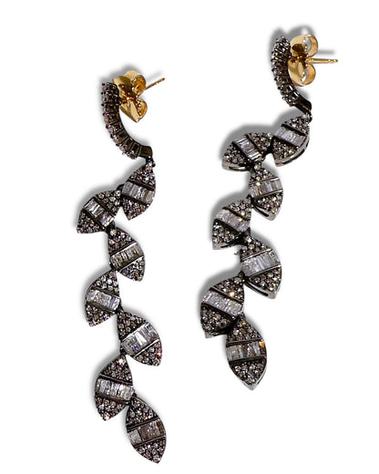 Black Diamond Cascading Leaves Drop Earrings