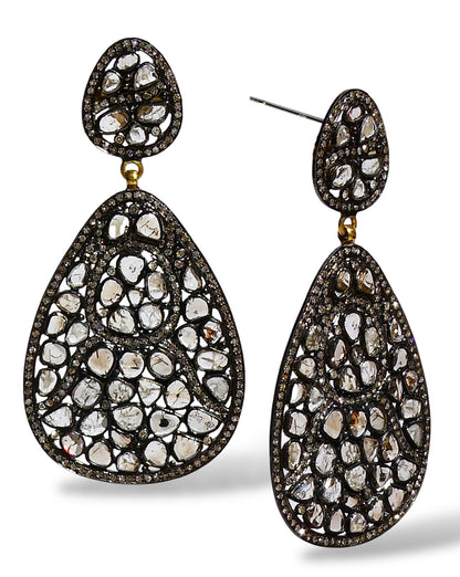 Sliced Rutilated Quartz & Pavé Diamond Teardrop Earrings