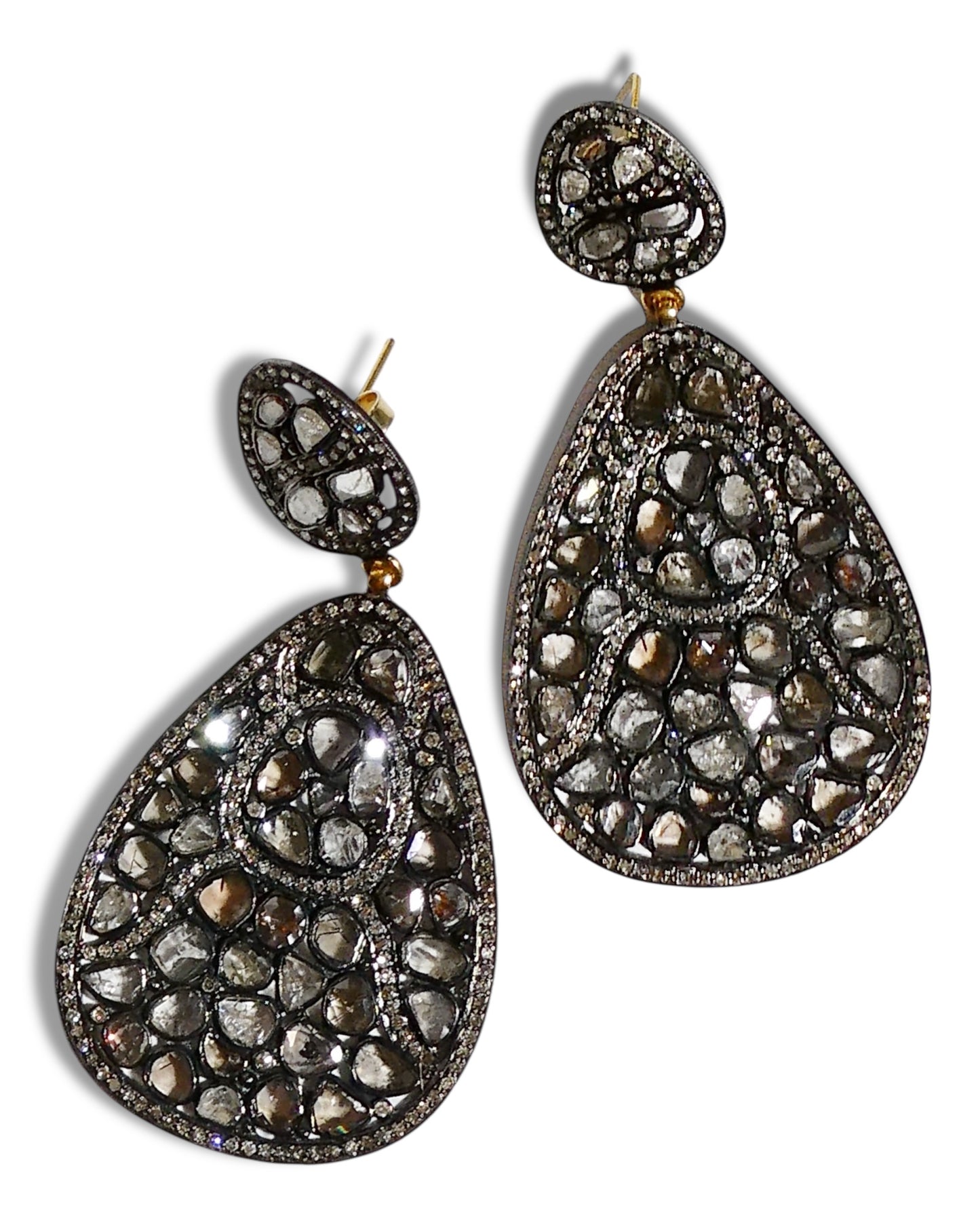 Sliced Rutilated Quartz & Pavé Diamond Teardrop Earrings