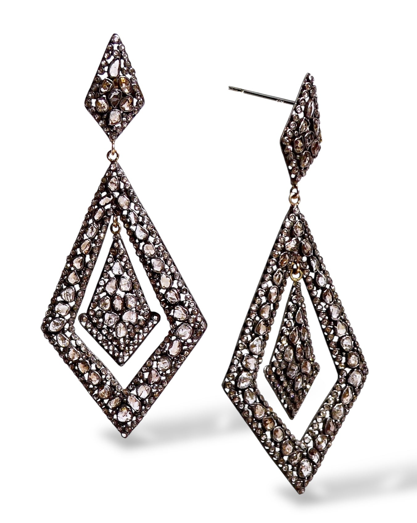 Pavé Black Diamond Kite-Shaped Drop Earrings