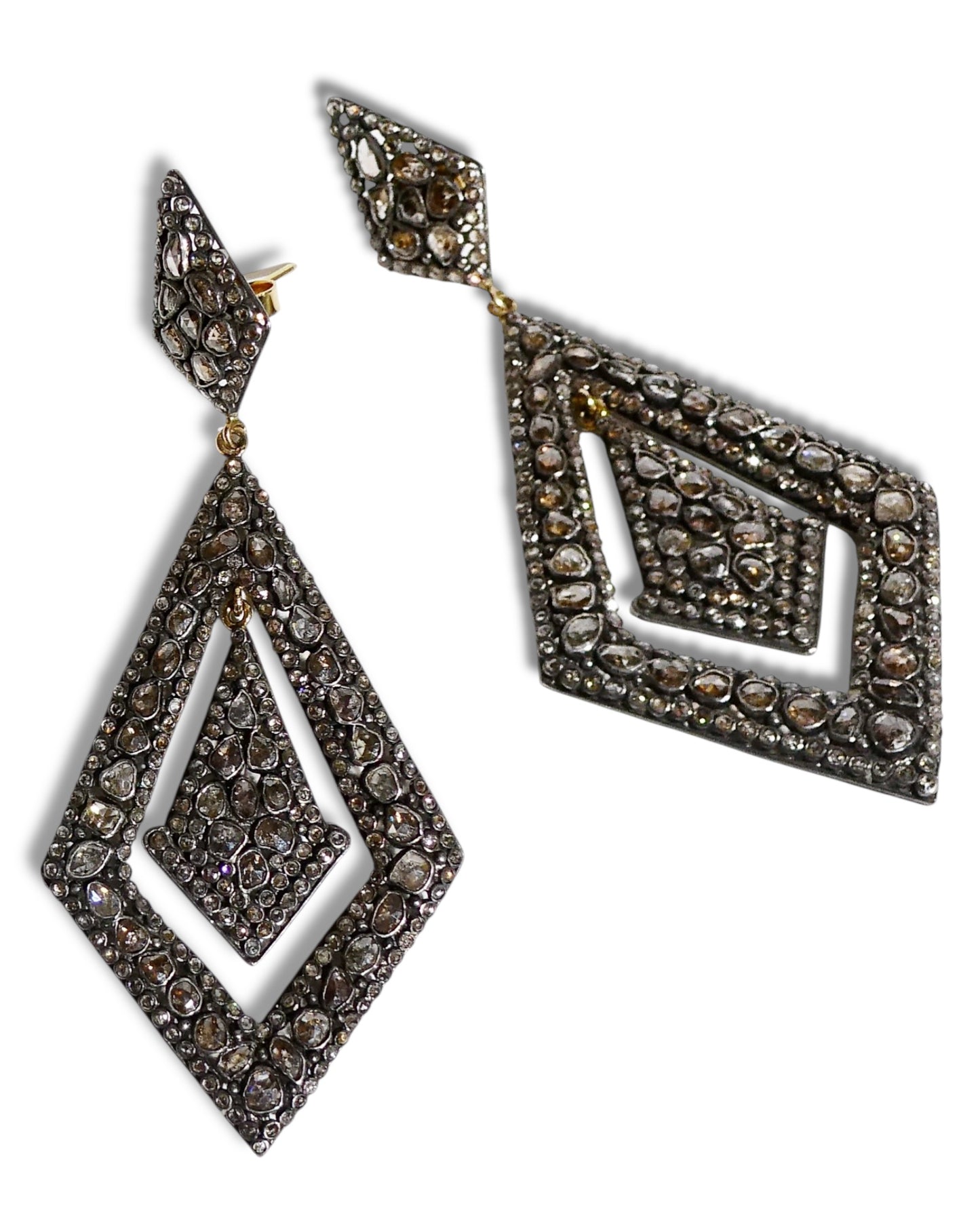 Pavé Black Diamond Kite-Shaped Drop Earrings