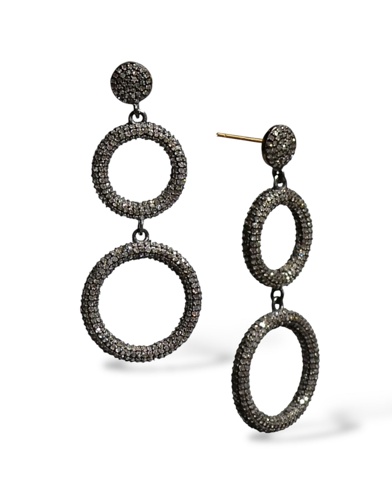 Pavé Black Diamond Double Circle Drops