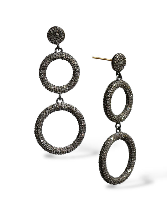 Pavé Black Diamond Double Circle Drops