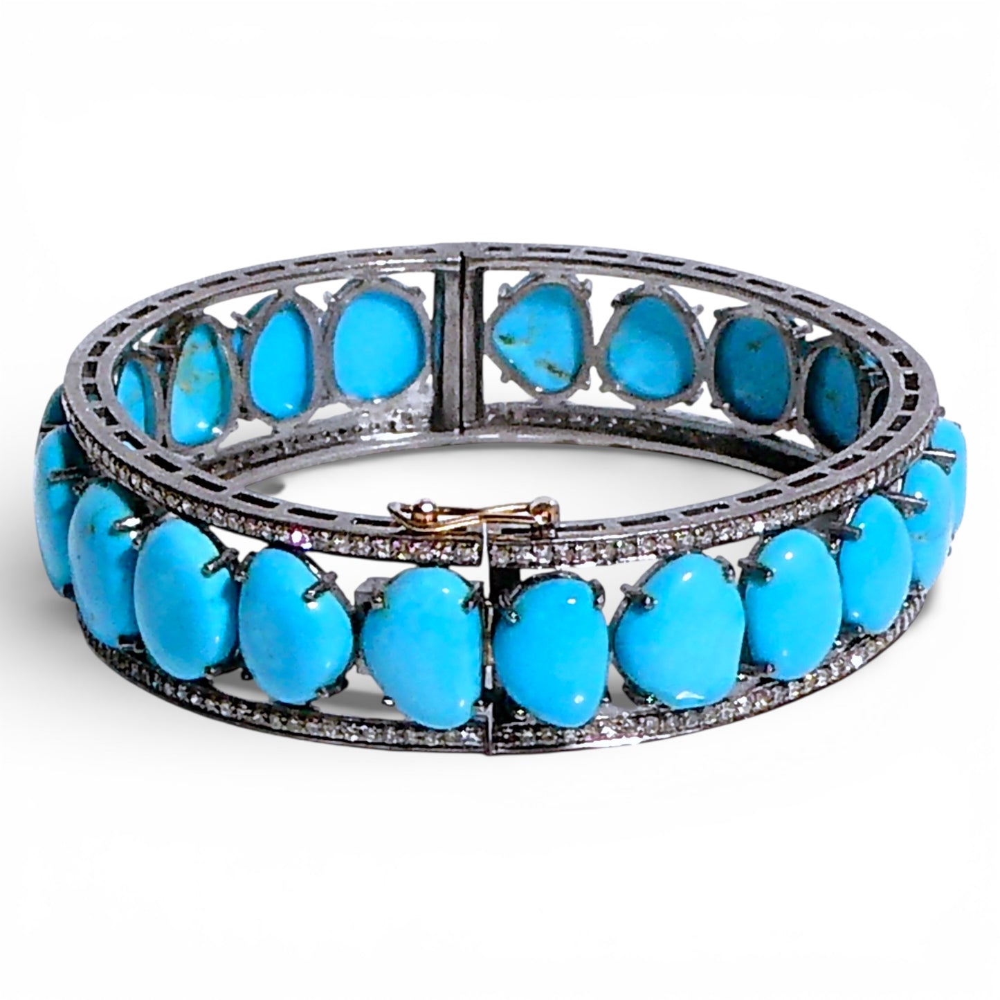 Sleeping Beauty Turquoise and Black Diamond Hinge Bangle