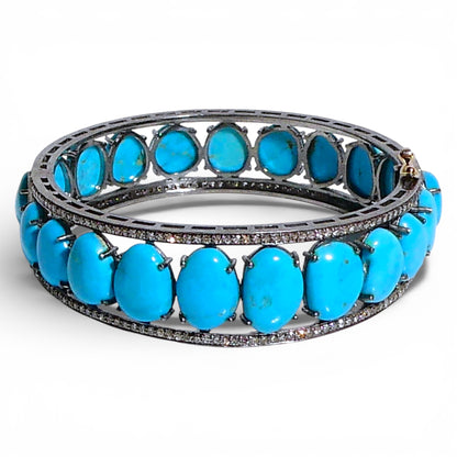 Sleeping Beauty Turquoise and Black Diamond Hinge Bangle