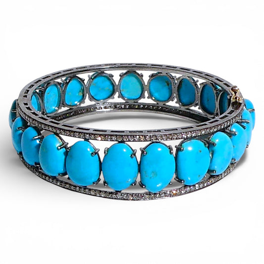 Sleeping Beauty Turquoise and Black Diamond Hinge Bangle