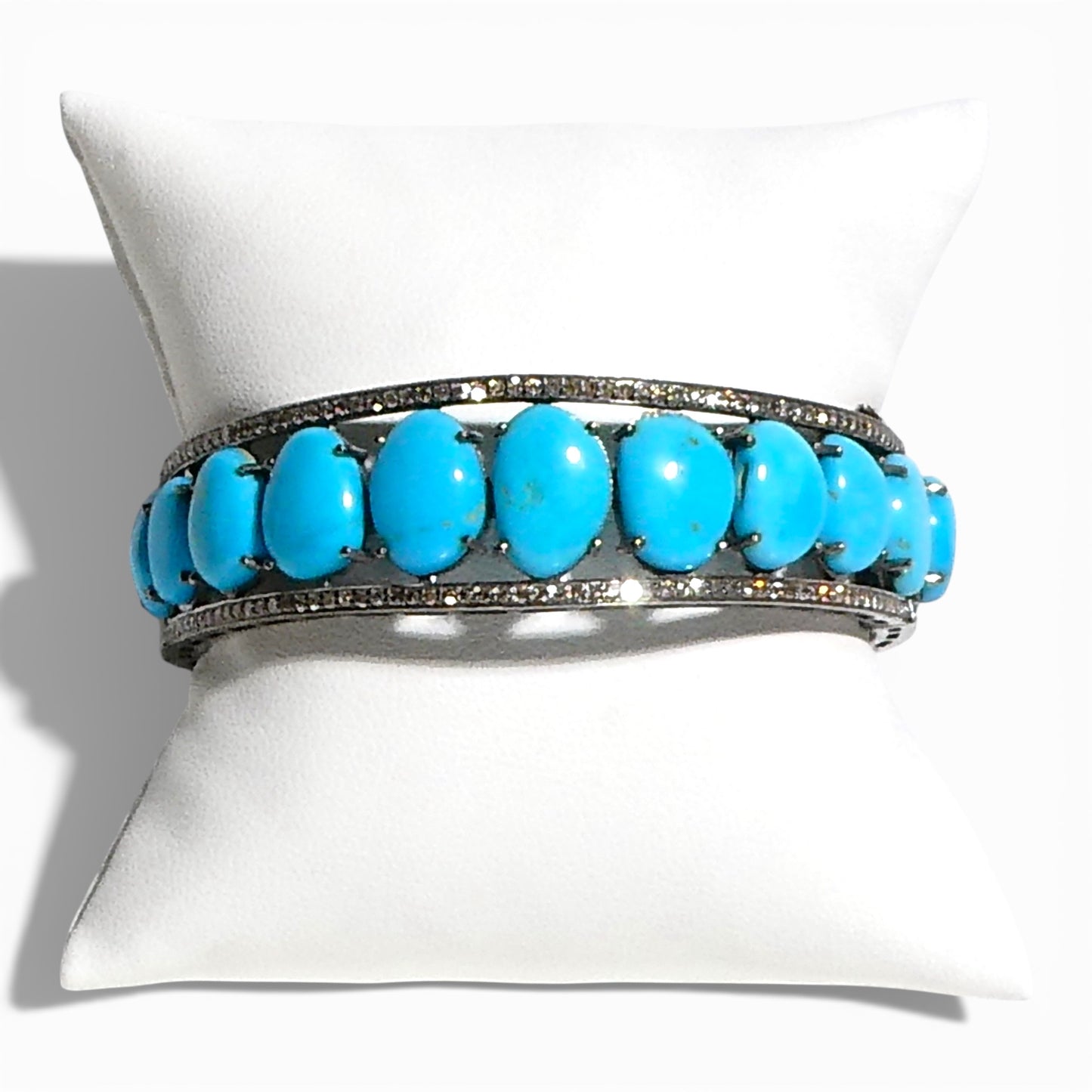 Sleeping Beauty Turquoise and Black Diamond Hinge Bangle