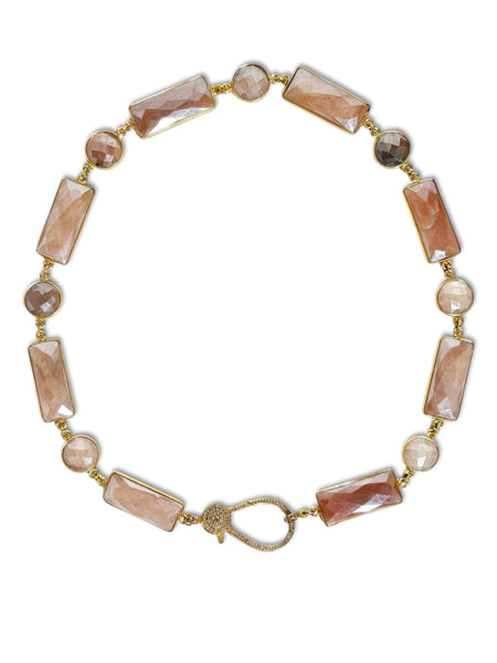 Natural Rose Quartz Geometric Bezel Choker with Diamond Clasp