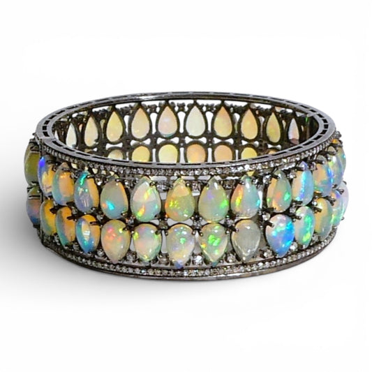 Fire Opal and Black Diamond Bangle