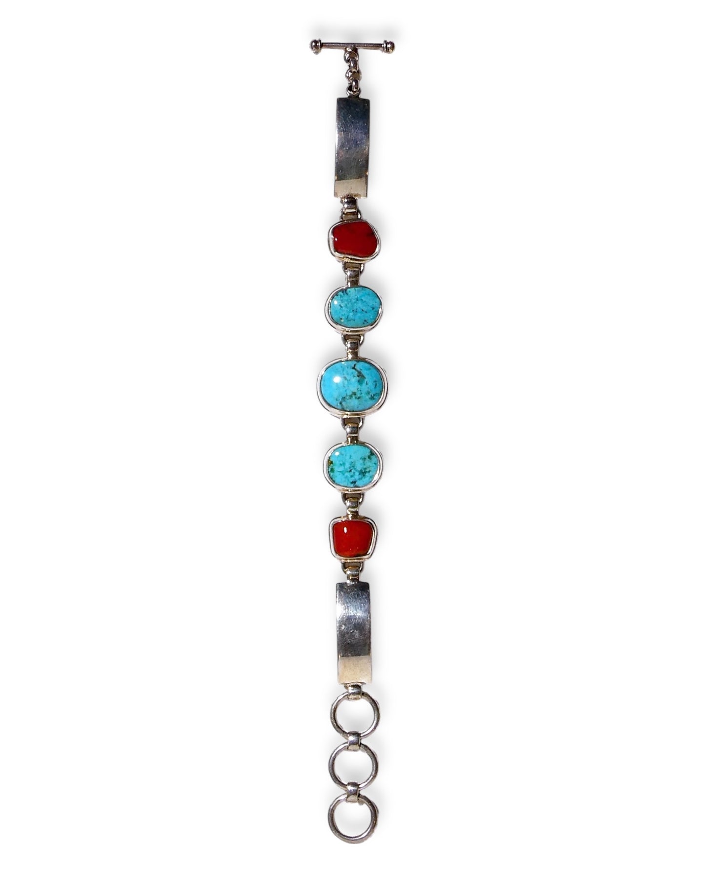 Turquoise and Red Coral Link Bracelet