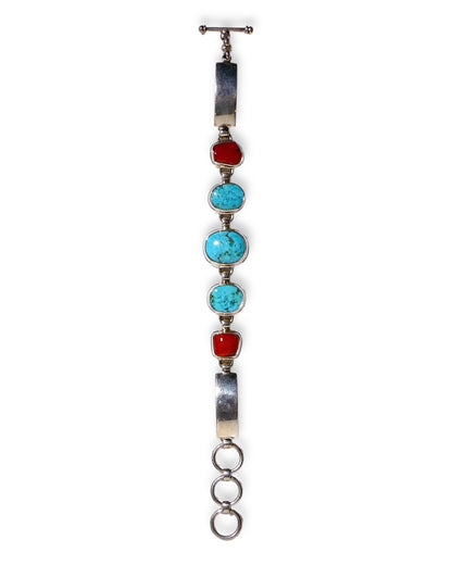 Turquoise and Red Coral Link Bracelet