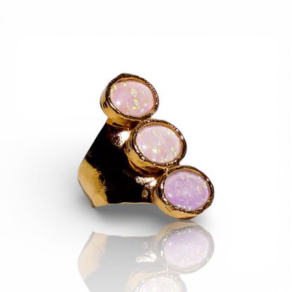 Three Stone Pink Opal Statement Ring