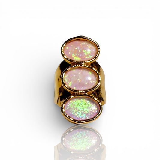 Three Stone Pink Opal Statement Ring