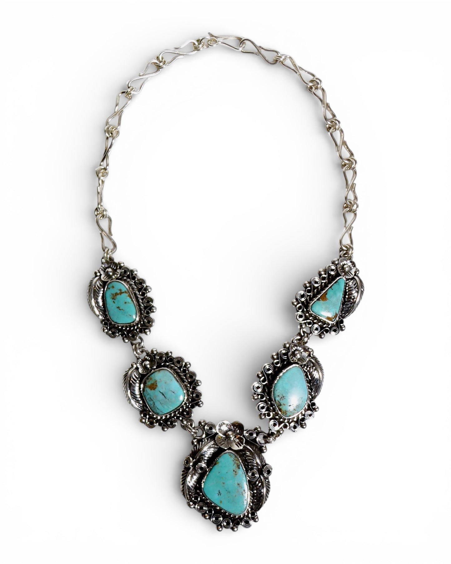 Southwestern Turquoise Necklace with Detailed Sterling Silver 925