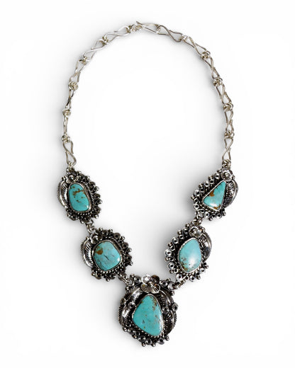 Southwestern Turquoise Necklace with Detailed Sterling Silver 925